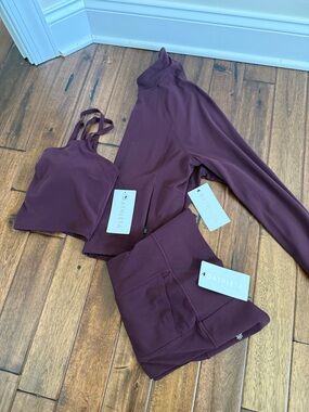 Athleta Burgundy Three-Piece Active Set — Sports Bra, Leggings & Jacket